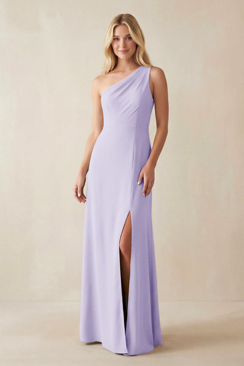 One - Shoulder Sheath Satin Bridesmaid Dress With Slit in Lavender - KISS BRIDAL Bridesmaid Dresses