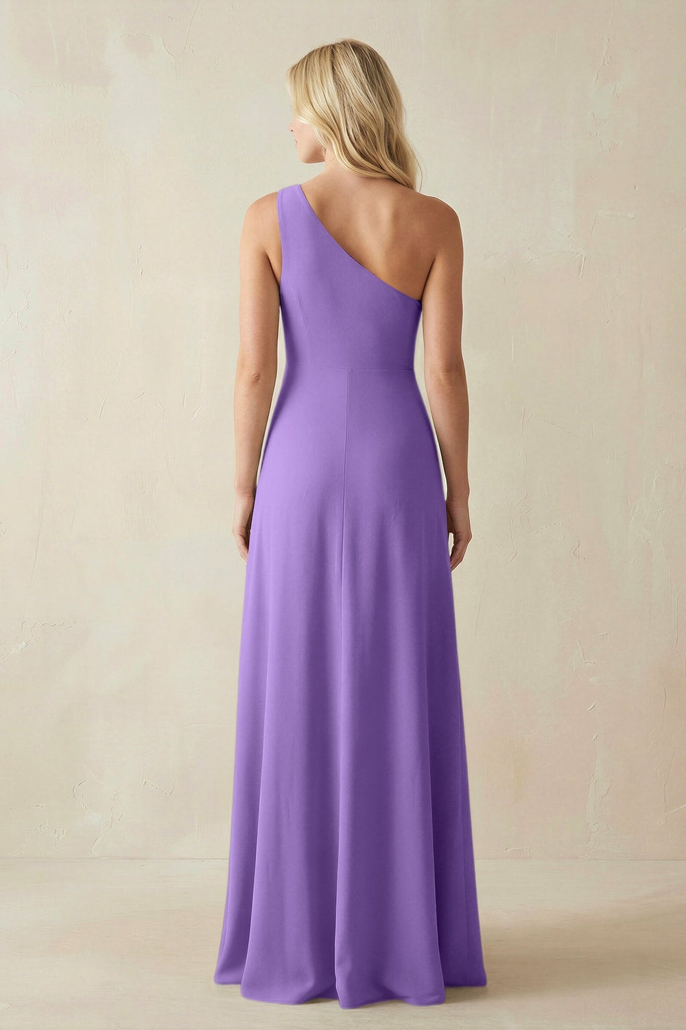 One - Shoulder Sheath Satin Bridesmaid Dress With Slit in Lilac - SHE IS ME Bridesmaid Dresses