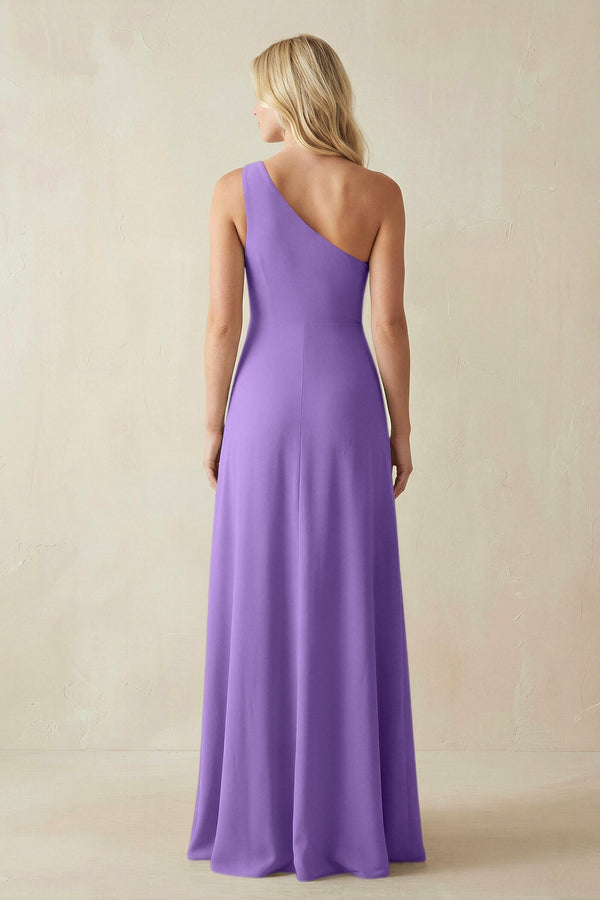 One - Shoulder Sheath Satin Bridesmaid Dress With Slit in Lilac - KISS BRIDAL Bridesmaid Dresses