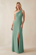 One - Shoulder Sheath Satin Bridesmaid Dress With Slit in Mint Green - KISS BRIDAL Bridesmaid Dresses