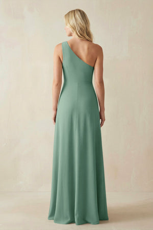 One - Shoulder Sheath Satin Bridesmaid Dress With Slit in Mint Green - KISS BRIDAL Bridesmaid Dresses