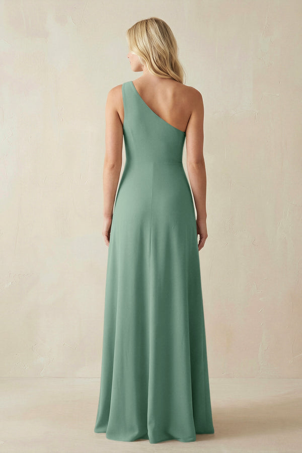One - Shoulder Sheath Satin Bridesmaid Dress With Slit in Mint Green - KISS BRIDAL Bridesmaid Dresses