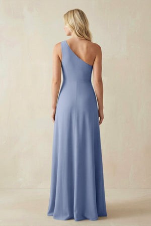 One - Shoulder Sheath Satin Bridesmaid Dress With Slit in Mist - SHE IS ME Bridesmaid Dresses