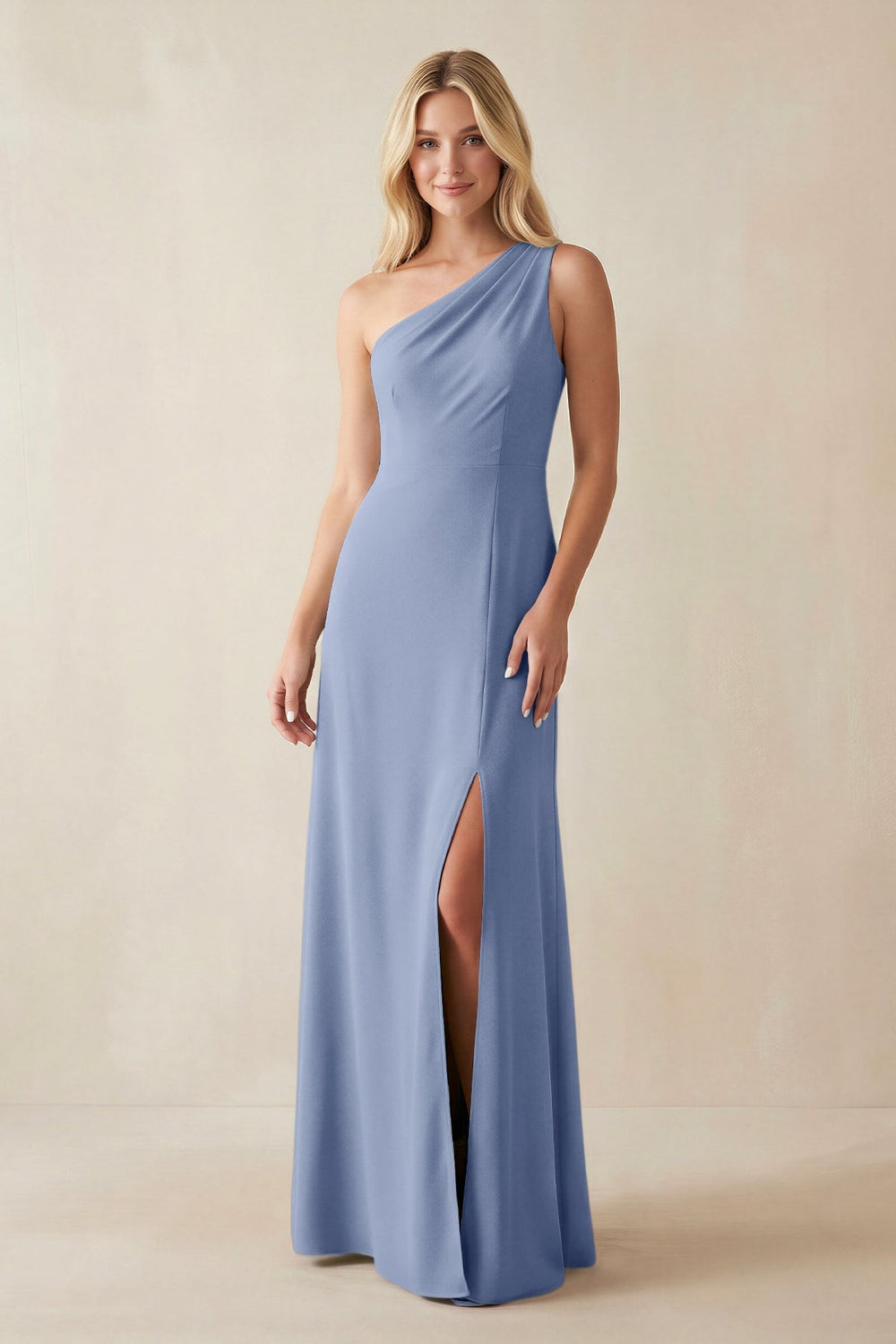 One - Shoulder Sheath Satin Bridesmaid Dress With Slit in Mist - KISS BRIDAL Bridesmaid Dresses