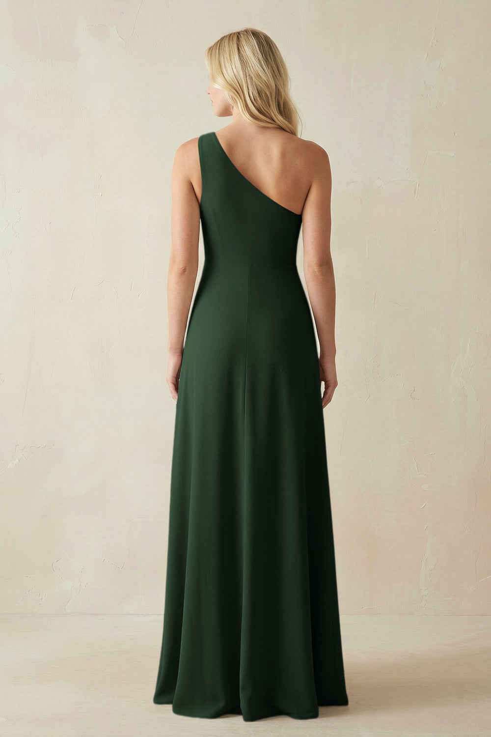 One - Shoulder Sheath Satin Bridesmaid Dress With Slit in Moss - SHE IS ME Bridesmaid Dresses