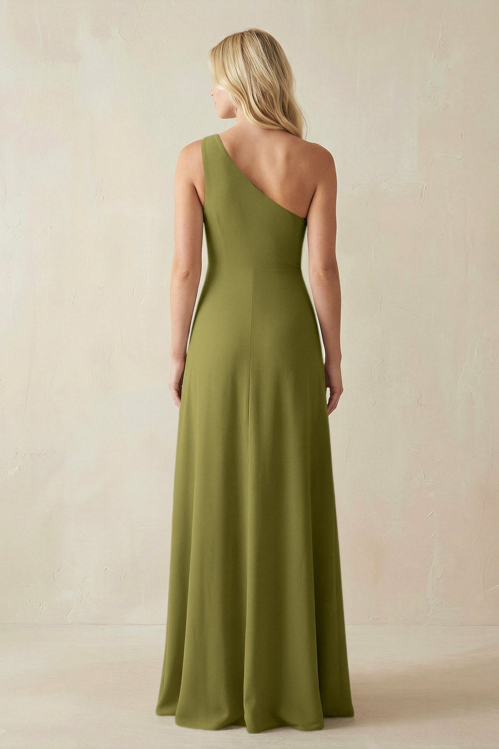 One - Shoulder Sheath Satin Bridesmaid Dress With Slit in Moss Green - SHE IS ME Bridesmaid Dresses