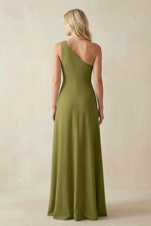 One - Shoulder Sheath Satin Bridesmaid Dress With Slit in Moss Green - KISS BRIDAL Bridesmaid Dresses