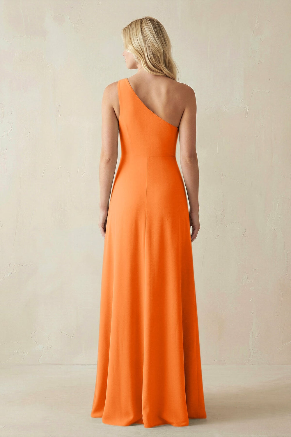 One - Shoulder Sheath Satin Bridesmaid Dress With Slit in Orange - KISS BRIDAL Bridesmaid Dresses