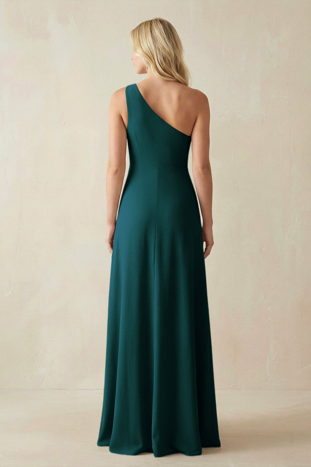 One - Shoulder Sheath Satin Bridesmaid Dress With Slit in Pine - SHE IS ME Bridesmaid Dresses