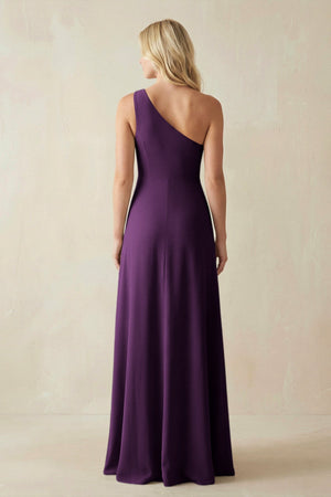 One - Shoulder Sheath Satin Bridesmaid Dress With Slit in Plum - KISS BRIDAL Bridesmaid Dresses