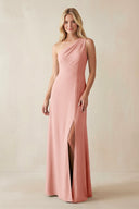 One - Shoulder Sheath Satin Bridesmaid Dress With Slit in Rose Petal - KISS BRIDAL Bridesmaid Dresses