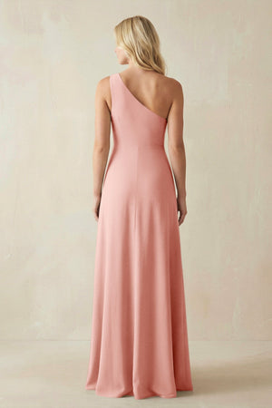One - Shoulder Sheath Satin Bridesmaid Dress With Slit in Rose Petal - KISS BRIDAL Bridesmaid Dresses