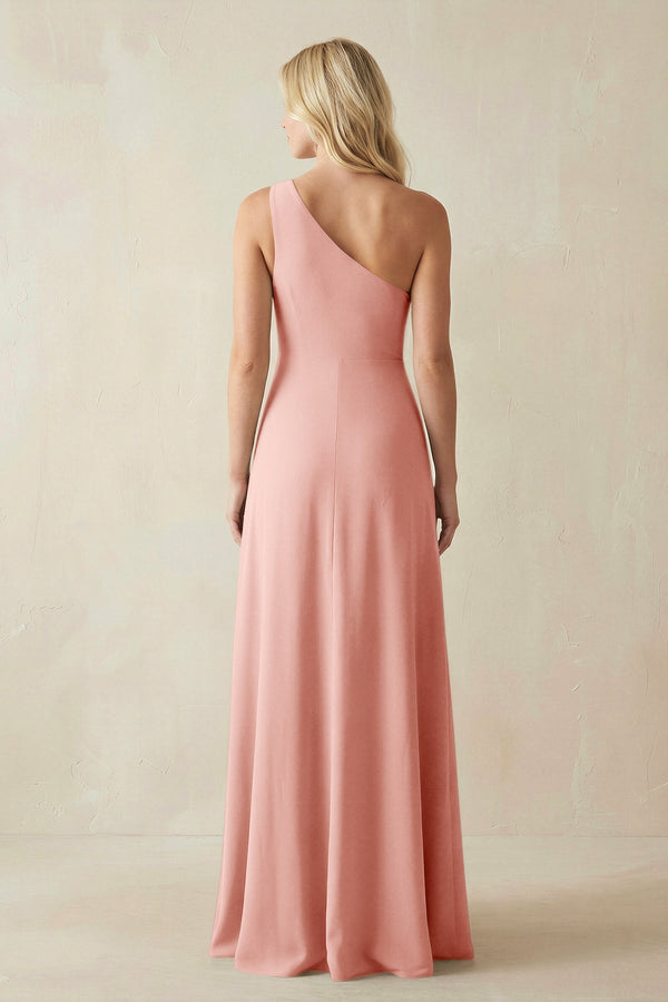 One - Shoulder Sheath Satin Bridesmaid Dress With Slit in Rose Petal - KISS BRIDAL Bridesmaid Dresses