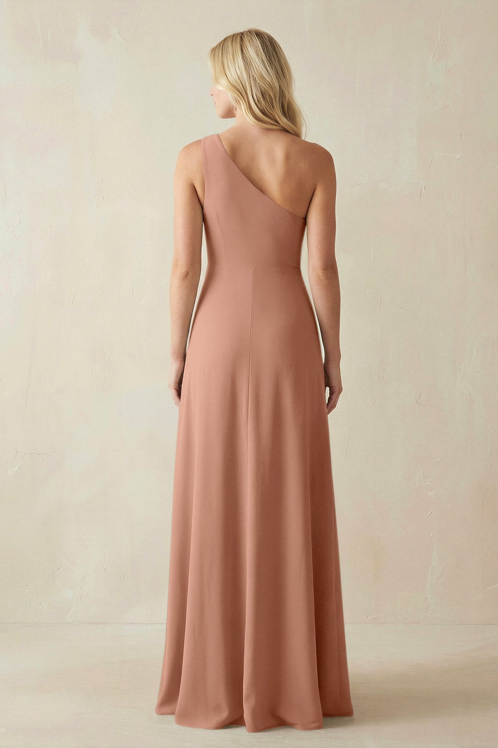 One - Shoulder Sheath Satin Bridesmaid Dress With Slit in Rosette - KISS BRIDAL Bridesmaid Dresses