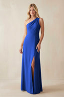 One - Shoulder Sheath Satin Bridesmaid Dress With Slit in Royal Blue - KISS BRIDAL Bridesmaid Dresses
