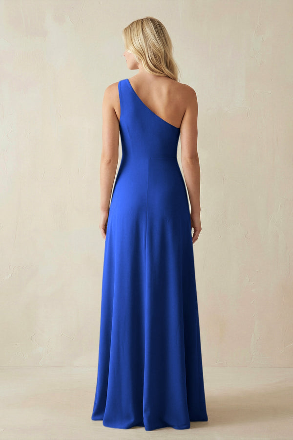 One - Shoulder Sheath Satin Bridesmaid Dress With Slit in Royal Blue - KISS BRIDAL Bridesmaid Dresses