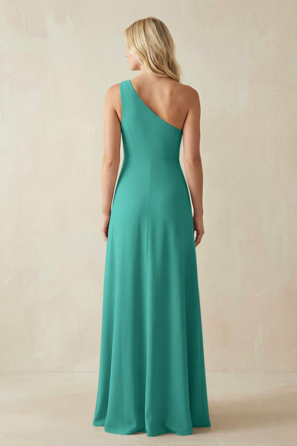 One - Shoulder Sheath Satin Bridesmaid Dress With Slit in Sea Glass - KISS BRIDAL Bridesmaid Dresses