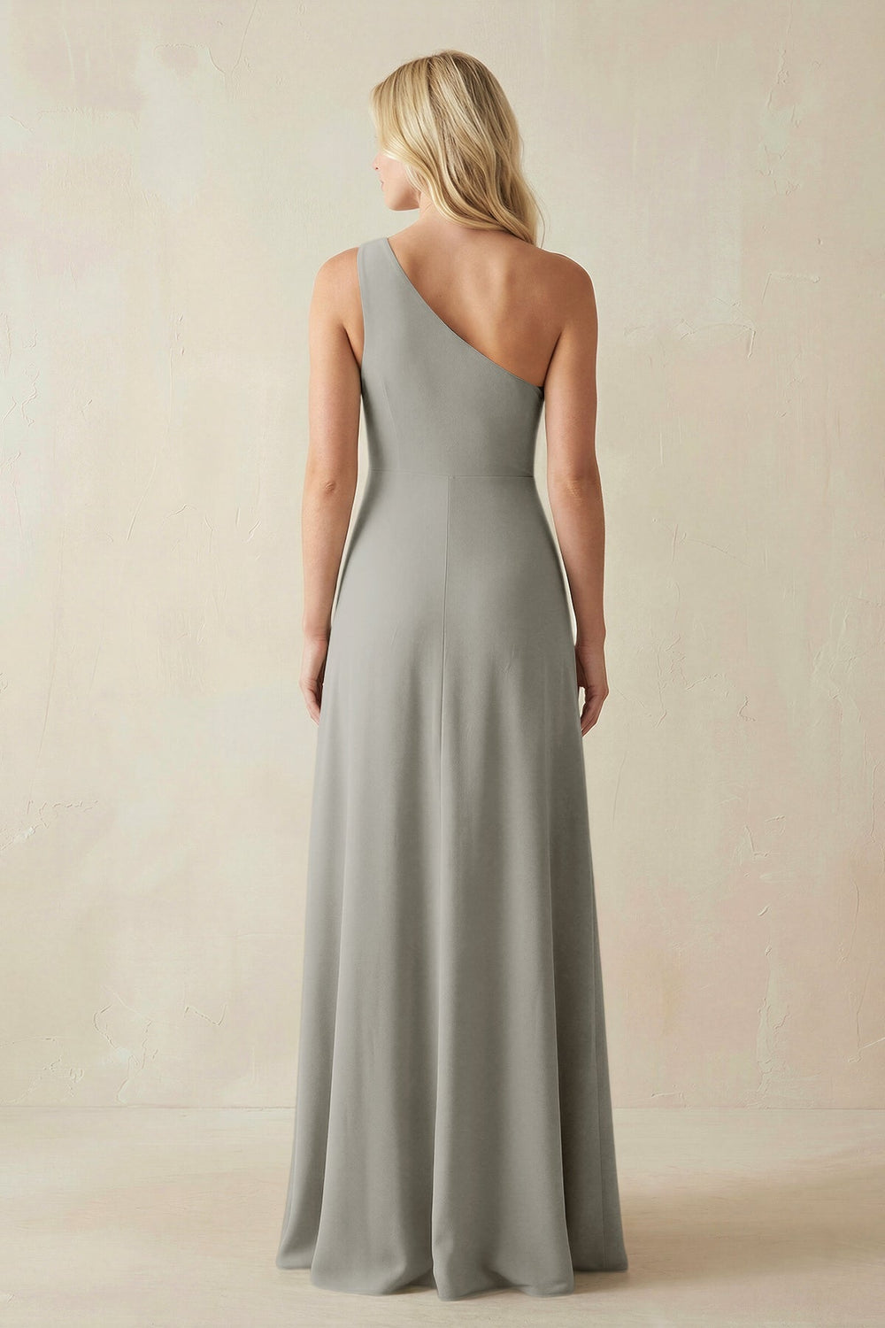 One - Shoulder Sheath Satin Bridesmaid Dress With Slit in Silver - KISS BRIDAL Bridesmaid Dresses