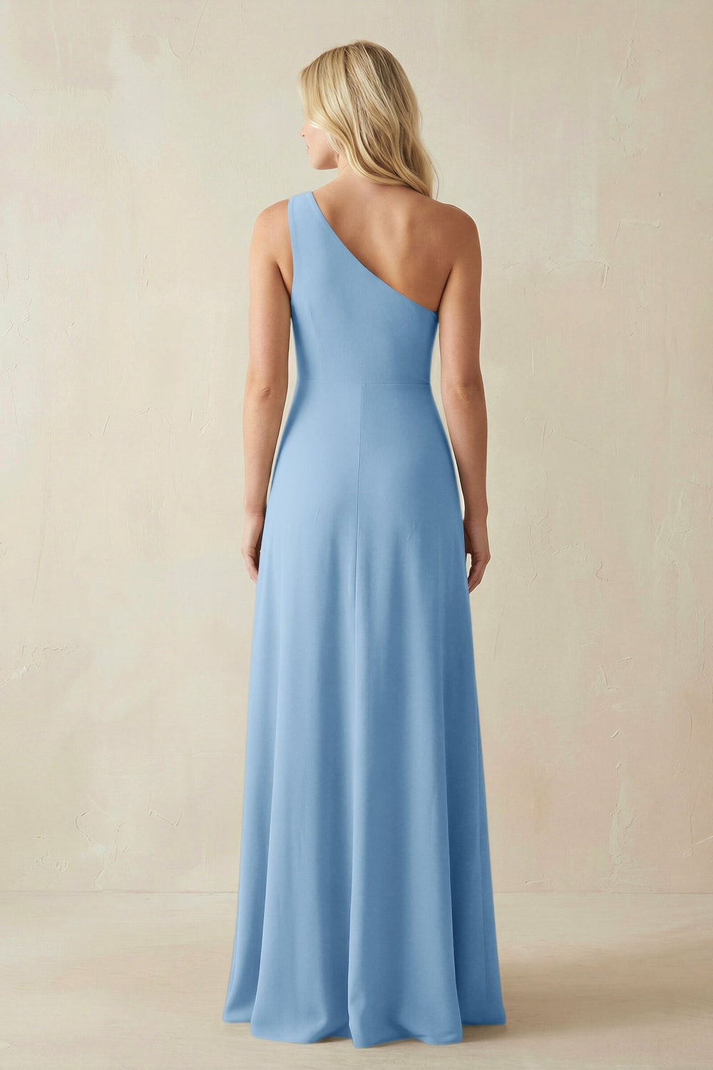 One - Shoulder Sheath Satin Bridesmaid Dress With Slit in Sky Blue - SHE IS ME Bridesmaid Dresses