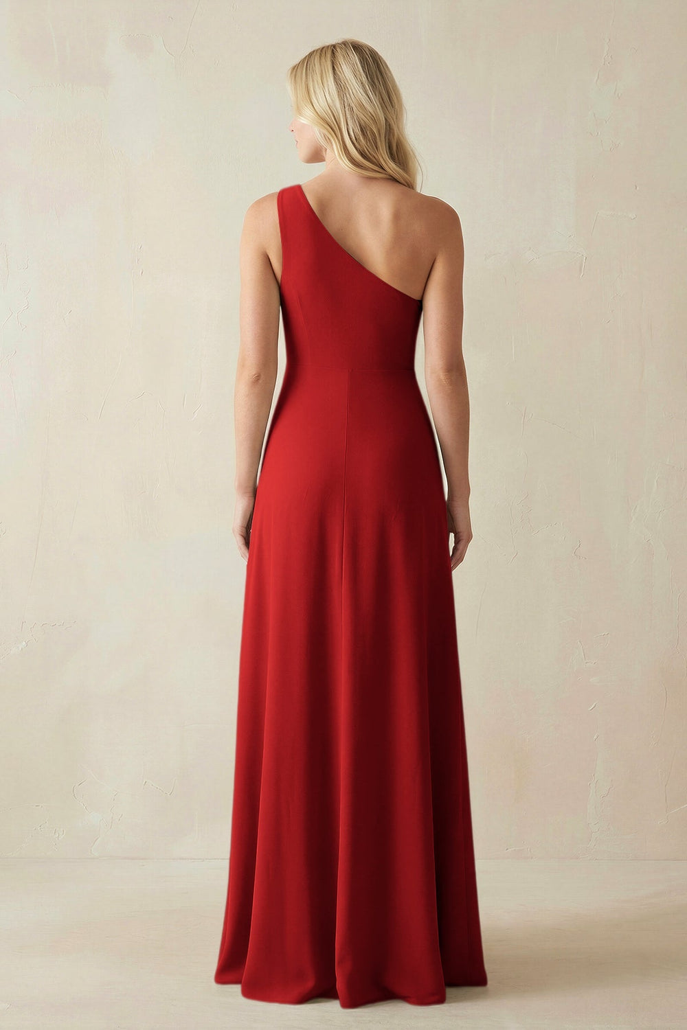 One - Shoulder Sheath Satin Bridesmaid Dress With Slit in Spice - SHE IS ME Bridesmaid Dresses