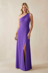One - Shoulder Sheath Satin Bridesmaid Dress With Slit in Tahiti - KISS BRIDAL Bridesmaid Dresses
