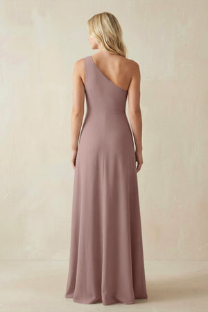 One - Shoulder Sheath Satin Bridesmaid Dress With Slit in Toffee - KISS BRIDAL Bridesmaid Dresses