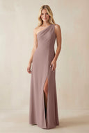 One - Shoulder Sheath Satin Bridesmaid Dress With Slit in Toffee - KISS BRIDAL Bridesmaid Dresses