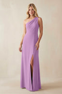 One - Shoulder Sheath Satin Bridesmaid Dress With Slit in Vintage Mauve - KISS BRIDAL Bridesmaid Dresses