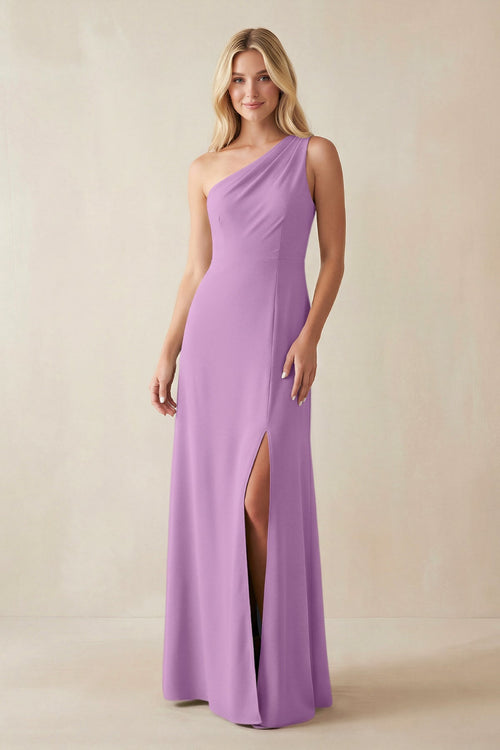 One - Shoulder Sheath Satin Bridesmaid Dress With Slit in Vintage Mauve - KISS BRIDAL Bridesmaid Dresses