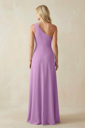 One - Shoulder Sheath Satin Bridesmaid Dress With Slit in Vintage Mauve - KISS BRIDAL Bridesmaid Dresses