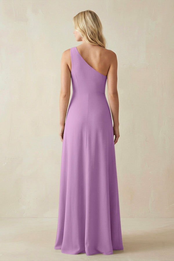 One - Shoulder Sheath Satin Bridesmaid Dress With Slit in Vintage Mauve - KISS BRIDAL Bridesmaid Dresses