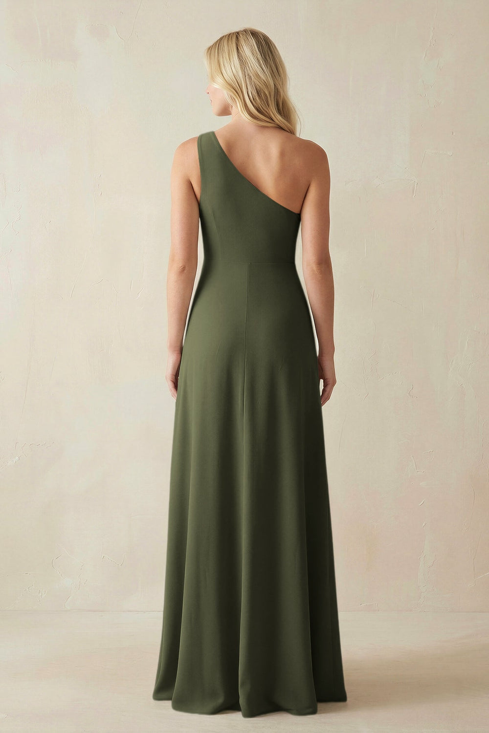 One - Shoulder Sheath Satin Bridesmaid Dress With Slit in Willow Green - SHE IS ME Bridesmaid Dresses