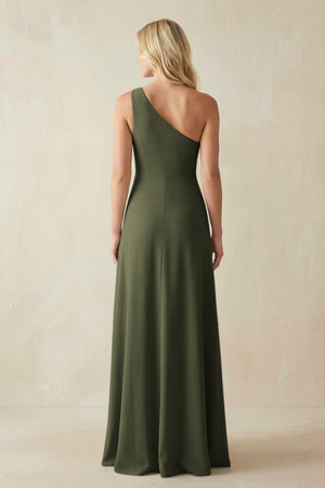One - Shoulder Sheath Satin Bridesmaid Dress With Slit in Willow Green - SHE IS ME Bridesmaid Dresses