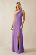 One - Shoulder Sheath Satin Bridesmaid Dress With Slit in Wisteria - KISS BRIDAL Bridesmaid Dresses