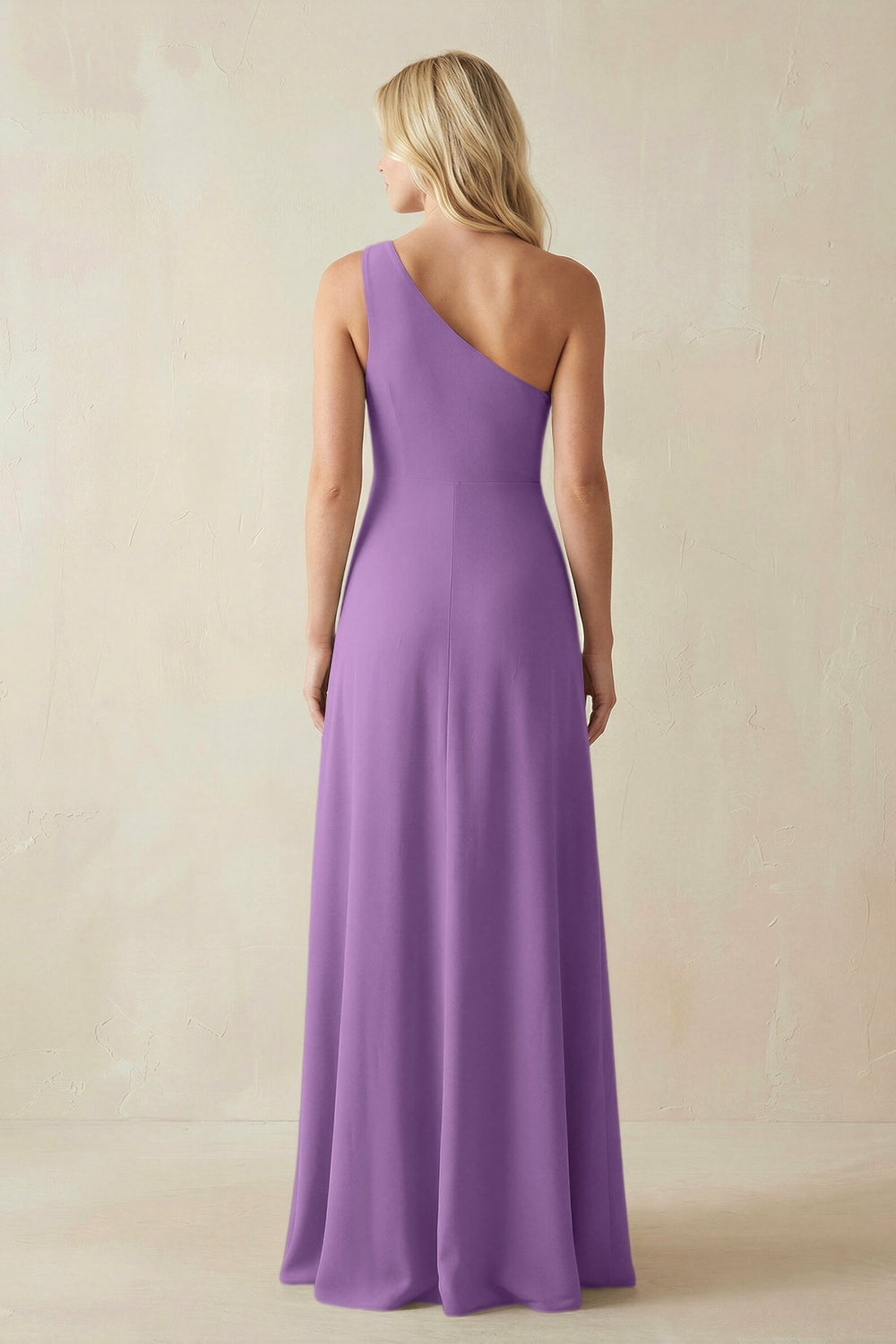 One - Shoulder Sheath Satin Bridesmaid Dress With Slit in Wisteria - SHE IS ME Bridesmaid Dresses
