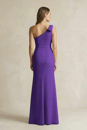 One - Shoulder Sheath Satin Long Bridesmaid Dress in Amethyst - SHE IS ME Bridesmaid Dresses
