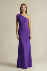 One - Shoulder Sheath Satin Long Bridesmaid Dress in Amethyst - KISS BRIDAL Bridesmaid Dresses