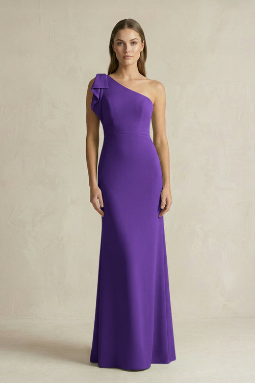 One - Shoulder Sheath Satin Long Bridesmaid Dress in Amethyst - SHE IS ME Bridesmaid Dresses