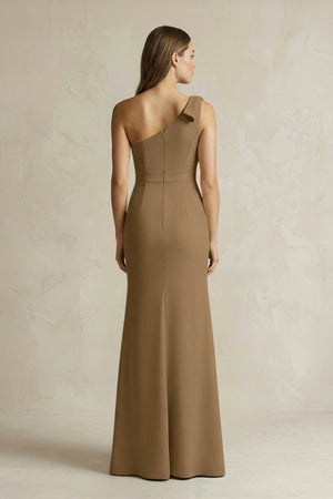 One - Shoulder Sheath Satin Long Bridesmaid Dress in Apple Cinnamon - SHE IS ME Bridesmaid Dresses