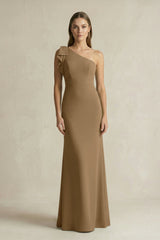 One - Shoulder Sheath Satin Long Bridesmaid Dress in Apple Cinnamon - KISS BRIDAL Bridesmaid Dresses