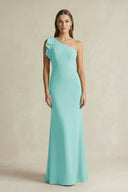 One - Shoulder Sheath Satin Long Bridesmaid Dress in Aqua - SHE IS ME Bridesmaid Dresses
