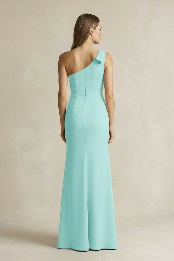 One - Shoulder Sheath Satin Long Bridesmaid Dress in Aqua - SHE IS ME Bridesmaid Dresses