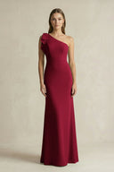 One - Shoulder Sheath Satin Long Bridesmaid Dress in Berry - SHE IS ME Bridesmaid Dresses
