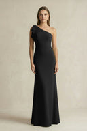 One - Shoulder Sheath Satin Long Bridesmaid Dress in Black - SHE IS ME Bridesmaid Dresses