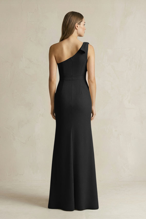 One - Shoulder Sheath Satin Long Bridesmaid Dress in Black - SHE IS ME Bridesmaid Dresses