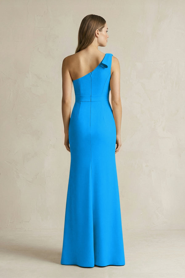 One - Shoulder Sheath Satin Long Bridesmaid Dress in Blue Jay - SHE IS ME Bridesmaid Dresses