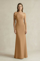 One - Shoulder Sheath Satin Long Bridesmaid Dress in Bronzer - KISS BRIDAL Bridesmaid Dresses