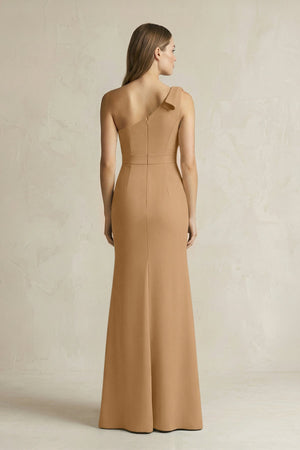 One - Shoulder Sheath Satin Long Bridesmaid Dress in Bronzer - SHE IS ME Bridesmaid Dresses