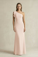 One - Shoulder Sheath Satin Long Bridesmaid Dress in Buttercream - KISS BRIDAL Bridesmaid Dresses