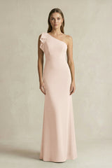 One - Shoulder Sheath Satin Long Bridesmaid Dress in Buttercream - KISS BRIDAL Bridesmaid Dresses